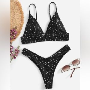 Star patterned high waisted thong bikini set very much loved.